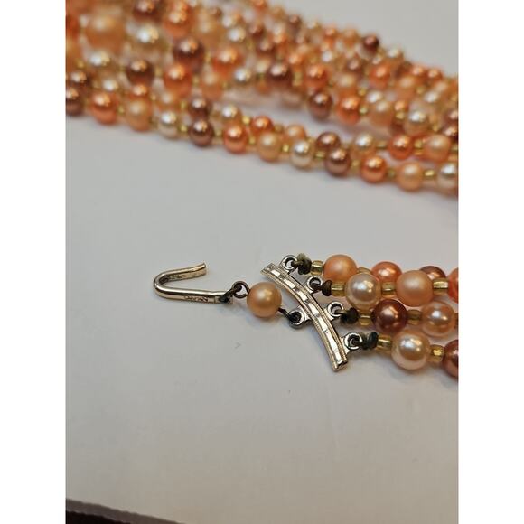 Vintage Faux Pearl 4 Strands 1950's Necklace Brown/Golden Made In Japan - Picture 4 of 6